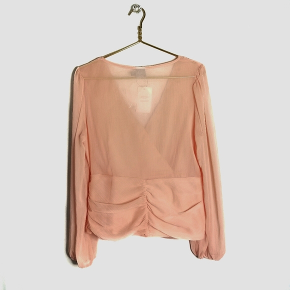 asos peach sheer long sleeve wrap blouse - Picture 2 of 7
